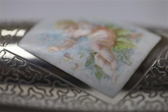 A Victorian silver novelty double scent bottle modelled as a cracker, inset enamel panel, by Samuel Mordan & Co., London 1883